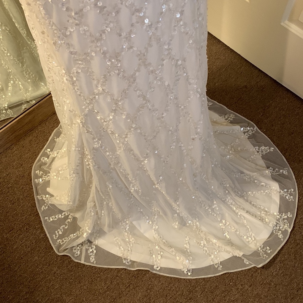 Mac Duggal White Beaded V-Neck Maxi Dress - Picture 10 of 14